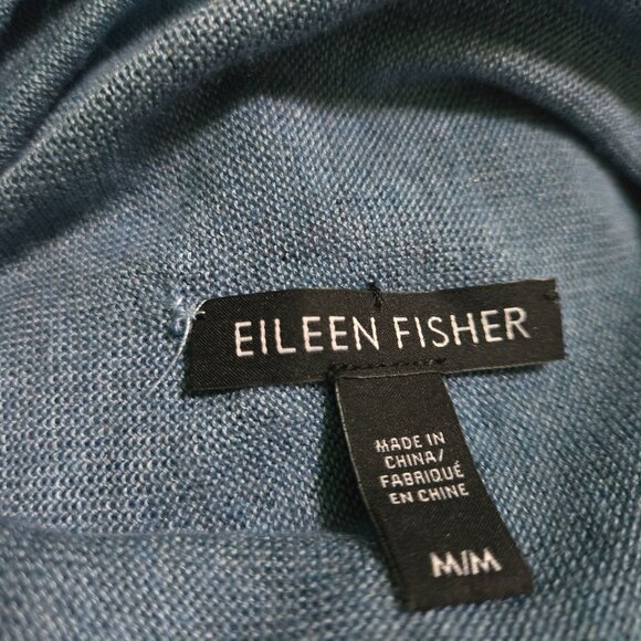 Eileen Fisher Tencel Merino Wool Steel Blue Cowl Neck High Low Sweater Size M - Picture 6 of 7